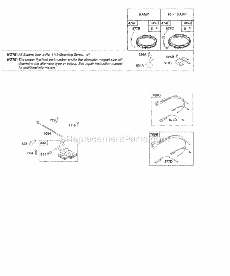 Alternators Ignition Diagram and Parts List for 446977-0385-E1  Briggs and Stratton Engine